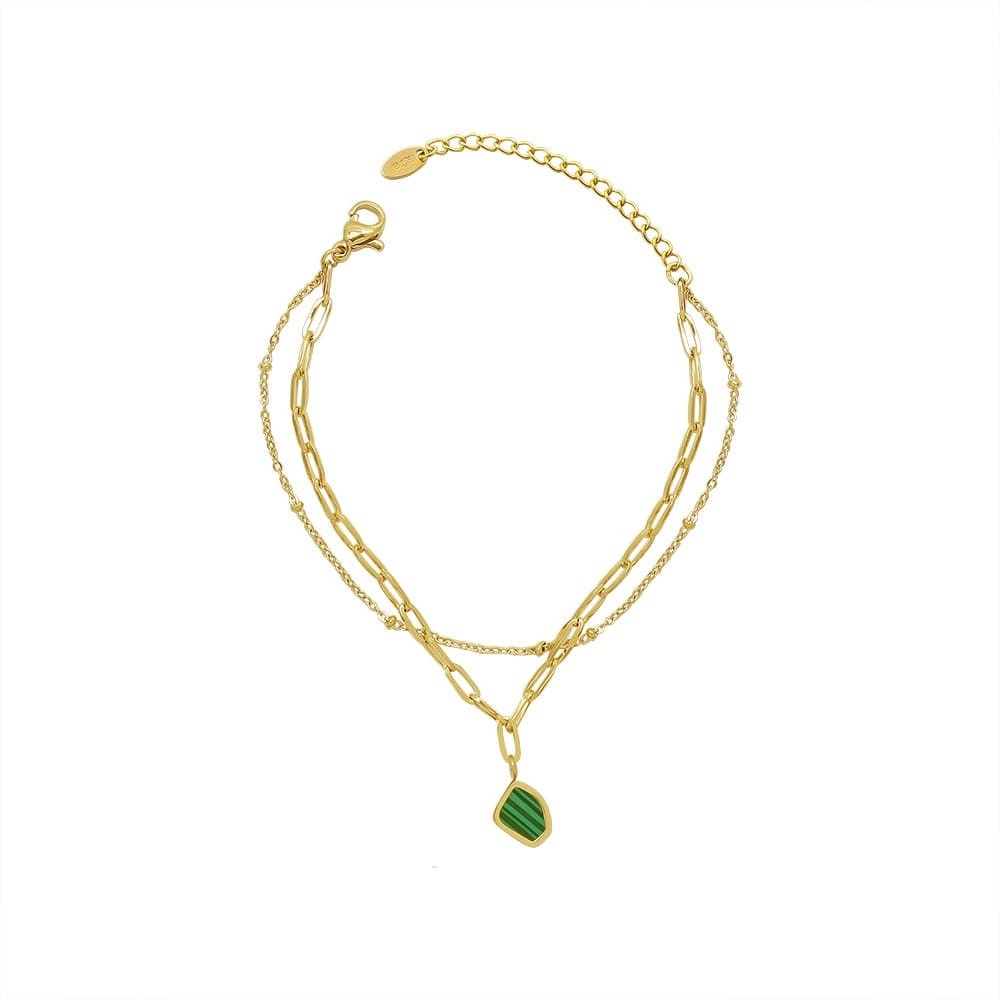 18K Gold Plated Double Layered Chain Bracelet*Paperclip Chain Charm*MLB012 - Picture 3 of 3